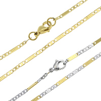 Collar de cadena de acero inoxidable, chapado, cadena Figaro, más colores para la opción, 8x2x0.5mm, 4x2x0.5mm, longitud:aproximado 17.5 Inch, Vendido por Sarta