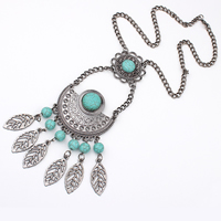 Zinc Alloy Sweater Chain Necklace, with turquoise, plumbum black color plated, twist oval chain, 150mm Approx 26.7 Inch 