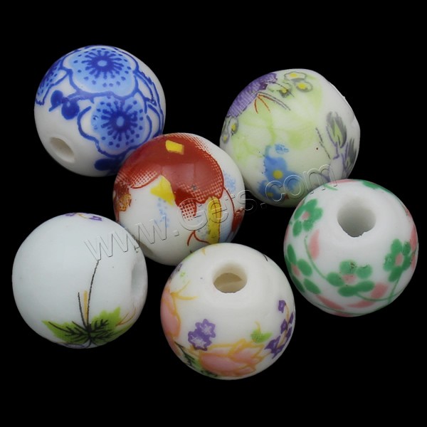 Abalorios de cerámica de la impresión, Porcelana, Esférico, estampado, diverso tamaño para la opción & diferentes patrones para la opción, Vendido por UD