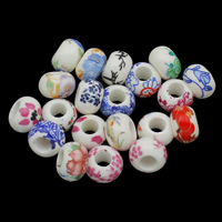 Europa Porzellan Perlen , Trommel, Kunstdruck, verschiedene Muster für Wahl & großes Loch, 9x13mm, Bohrung:ca. 5.5mm, verkauft von PC