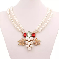 Plastic Pearl Necklace, with Crystal & Plastic Pearl, with 1.5Inch extender chain, rose gold color plated, faceted & with rhinestone, 30mm Approx 17.7 Inch 