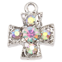 Zinc Alloy Cross Pendants, platinum color plated, with rhinestone Approx 1mm 