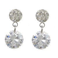Cubic Zircon (CZ) Drop Earring, Stainless Steel, with Cubic Zirconia & Rhinestone Clay Pave, original color, 22mm 10mm 
