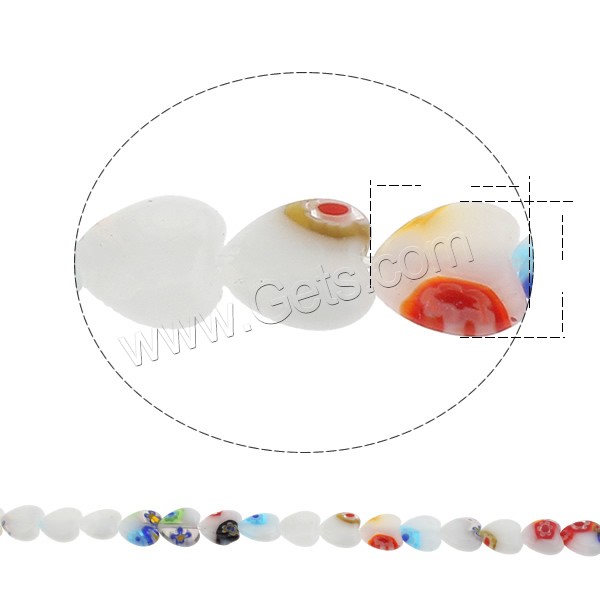Millefiori Glass Beads, Heart, handmade, different size for choice, Hole:Approx 1mm, Length:Approx 14.2 Inch, Sold By Strand