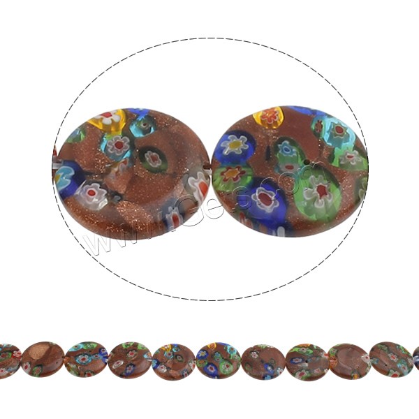 Goldsand Millefiori Glass Beads, Flat Round, handmade, different size for choice, Hole:Approx 1mm, Length:Approx 14.5 Inch, Sold By Strand