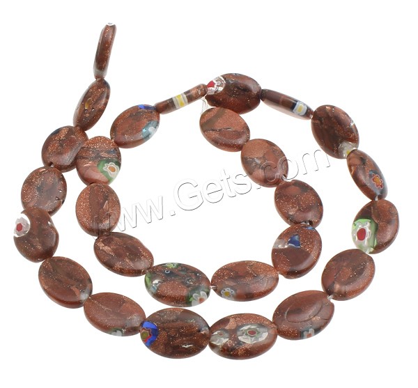 Goldsand Millefiori Glass Beads, Flat Oval, handmade, different size for choice, Hole:Approx 1mm, Length:Approx 13.7 Inch, Sold By Strand