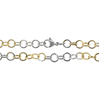 Collar de cadena de acero inoxidable, chapado, cadena de eslabones redondos & 2-tono, 7x1x0.8mm, longitud:aproximado 21 Inch, Vendido por Sarta