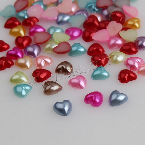 ABS Plastic Pearl Cabochon, Heart, different size for choice & flat back, mixed colors, Sold By Bag