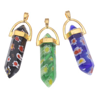 Millefiori Glass Pendants, with zinc alloy bail, pendulum, gold color plated - Approx 
