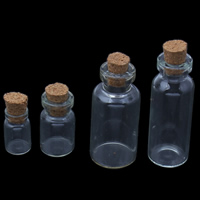 Glass Bead Container, with wood stopper, transparent 