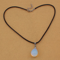 Sea Opal Necklace, with Waxed Linen Cord & Brass, zinc alloy lobster clasp, with 5cm extender chain, Teardrop 3mm Approx 17 Inch 