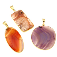 Agate Brass Pendants, Mixed Agate, with Brass, gold color plated, natural & mixed - Approx 