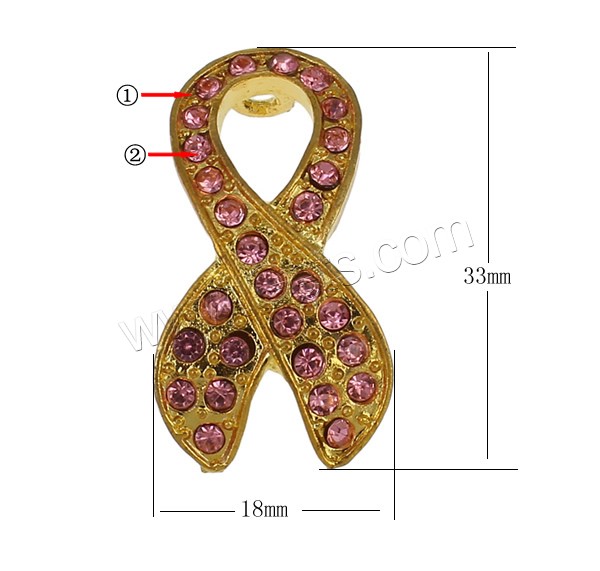 Awareness Ribbon Pendant, Zinc Alloy, plated, with rhinestone, more colors for choice, nickel, lead & cadmium free, 18x33x9mm, Hole:Approx 2mm, Sold By PC