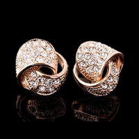 Pendiente stud de cobre con los diamantes de imitación , metal, chapado en color rosa dorada, con diamantes de imitación, 13x16mm, Vendido por Par