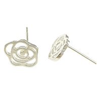 Sterling Silver Stud Earring, argent sterling 925, fleur, sans embout de boucle d'oreille & creux 0.8mm, Vendu par paire