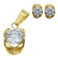 Cubic Zirconia Stainless Steel Jewelry Sets, pendant & earring, plated, with cubic zirconia Approx 