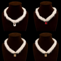 Rabbit Fur Necklace, with Zinc Alloy & Acrylic, with 10.5cm extender chain, Rectangle, gold color plated, faceted Approx 16.5 Inch 