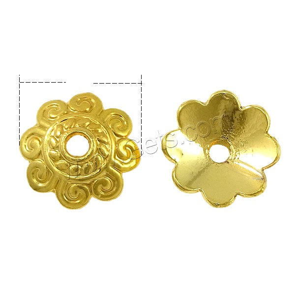 Brass Bead Cap, Flower, real gold plated, different size for choice & high quality plating and never fade, Hole:Approx 1.5mm, Sold By PC