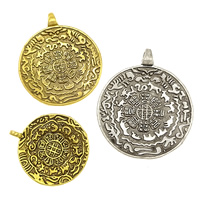 Brass Jewelry Pendants, Flat Round, plated, with chinese zodiac pattern 
