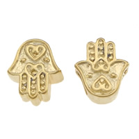 Brass Slide Charm, Hamsa, gold color plated, Islamic jewelry & high quality plating and never fade Approx 