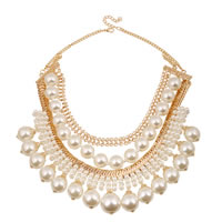 ABS Plastic Pearl Necklace, with iron chain, zinc alloy lobster clasp, with 5.5cm extender chain, gold color plated, oval chain, 90mm Approx 18.5 Inch 
