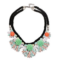 Fashion Statement Necklace, Acrylic, with Nylon Cord & Zinc Alloy, with 5.5cm extender chain, Flower, plated, faceted & with rhinestone, 60mm Approx 17 Inch 