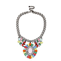 Fashion Statement Necklace, Acrylic, with iron chain & Zinc Alloy, with 8cm extender chain, Flower, plumbum black color plated, faceted & with rhinestone, 67mm Approx 19 Inch 