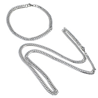 Refine Stainless Steel Jewelry Sets, bracelet & necklace, curb chain, original color  Approx 24 Inch, Approx 8 Inch 
