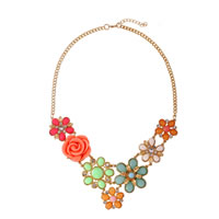 Fashion Statement Necklace, Zinc Alloy, with iron chain & Resin & Acrylic, with 5cm extender chain, Flower, gold color plated, twist oval chain & with rhinestone, multi-colored, nickel, lead & cadmium free, 55mm Approx 19 Inch 