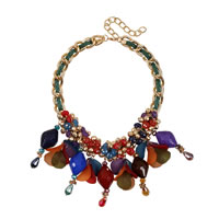 Fashion Statement Necklace, Acrylic, with iron chain & Velveteen Cord & Zinc Alloy, with 10cm extender chain, gold color plated, twist oval chain & faceted, 90mm Approx 17.5 Inch 