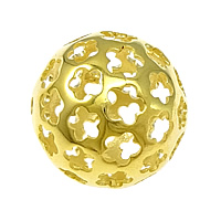 Messing hohle Perlen, rund, plattiert, mit Blumenmuster, keine, 25mm, Bohrung:ca. 2.5mm, verkauft von PC