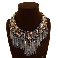 Fashion Iron Necklace, with Glass Seed Beads & Resin Rhinestone & Zinc Alloy, with 5.5cm extender chain, plated, with rhinestone, nickel, lead & cadmium free, 105mm Approx 16.5 Inch 