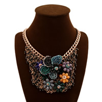 Fashion Statement Necklace, Iron, with Crystal & Acrylic, with 5.5cm extender chain, Flower, gold color plated, twist oval chain & faceted, multi-colored, nickel, lead & cadmium free Approx 17 Inch 