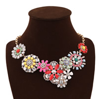 Fashion Statement Necklace, Zinc Alloy, with iron chain & Acrylic, with 7cm extender chain, Flower, gold color plated, rolo chain & faceted & with rhinestone, multi-colored, nickel, lead & cadmium free Approx 17.5 Inch 