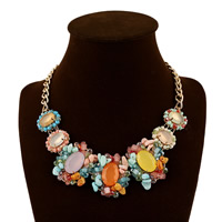 Fashion Statement Necklace, Acrylic, with iron chain & Crystal, with 12cm extender chain, gold color plated, twist oval chain & faceted, multi-colored Approx 17.5 Inch 