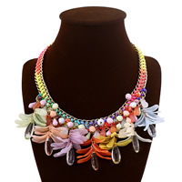 Fashion Statement Necklace, Acrylic, with iron chain & Nylon Cord, with 10cm extender chain, gold color plated, faceted, multi-colored, 70mm Approx 17.5 Inch 