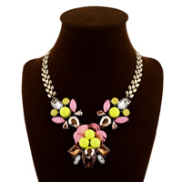 Fashion Statement Necklace, Zinc Alloy, with Acrylic, with 7cm extender chain, antique gold color plated, faceted, multi-colored, nickel, lead & cadmium free, 65mm Approx 19 Inch 