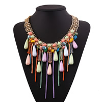 Fashion Statement Necklace, Iron, with Crystal & Acrylic, with 10cm extender chain, gold color plated, with painted & figure-8 chain & faceted, multi-colored, nickel, lead & cadmium free, 170mm Approx 17.5 Inch 
