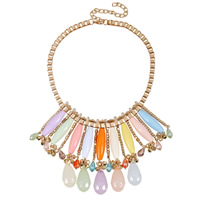 Fashion Statement Necklace, Acrylic, with iron chain, zinc alloy lobster clasp, with 11cm extender chain, gold color plated, box chain & faceted, multi-colored, 95mm Approx 17 Inch 