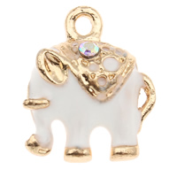 Pendentifs animaux en alliage de zinc, éléphant, Placage de couleur d'or, émail & avec strass, blanc Environ 1mm, Vendu par PC