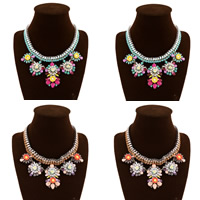 Fashion Statement Necklace, Zinc Alloy, with iron chain & Velveteen Cord & Acrylic, with 8cm extender chain, Flower, plated, faceted nickel, lead & cadmium free, 70mm Approx 20.5 Inch 