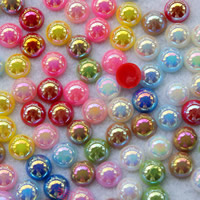 Solid Color Resin Cabochon, Flat Round, AB color plated & flat back 