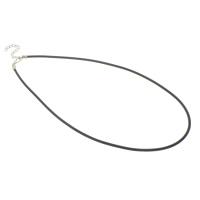 Rubber Necklace Cord, with iron chain, zinc alloy lobster clasp, with 4cm extender chain, platinum color plated black 