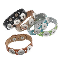 Snap Button Bracelet, Zinc Alloy, with PU Leather, platinum color plated, adjustable nickel, lead & cadmium free, 240mm, Inner Approx 6mm Approx 9 Inch 