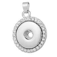 Snap Button Pendant, Brass, Flat Round, platinum color plated, with rhinestone, nickel, lead & cadmium free Approx Inner Approx 6mm 