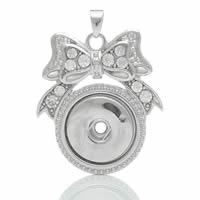 Snap Button Pendant, Brass, Bowknot, platinum color plated, with rhinestone, nickel, lead & cadmium free Approx 6mm, Inner Approx 6mm 