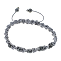 Non Magnetic Hematite Woven Ball Bracelets, with Cotton, adjustable, 6mm Inch 