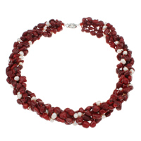 Natural Coral Necklace, with Freshwater Pearl, brass spring ring clasp , 7-8mm, 5-8mm Approx 21 Inch 