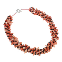 Natural Coral Necklace, with Crystal, brass spring ring clasp  & faceted 4-16mm Approx 18.5 Inch 