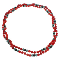 Coral Sweater Chain Necklace, Natural Coral, with Synthetic Turquoise & Crystal, natural, faceted & , 6mm Approx 42.5 Inch 